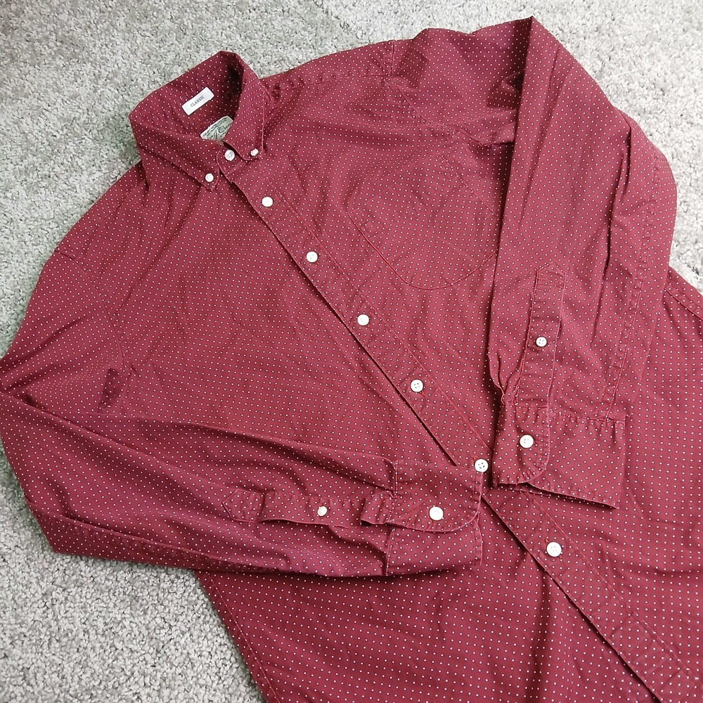 J.Crew Mens Secret Wash Shirt Small Red Polka Dot Classic Fit Organic Cotton